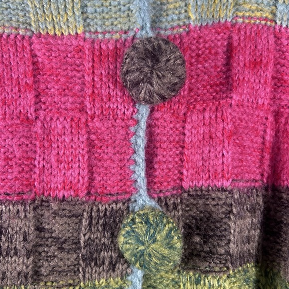 Boho Rainbow Crochet Cardigan Jacket Art To Wear Large Buttons Hooded Size S/M - Picture 4 of 11